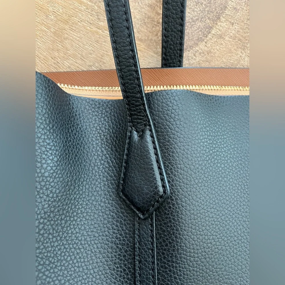 Tory Burch Black Leather Tote with Tan Accent